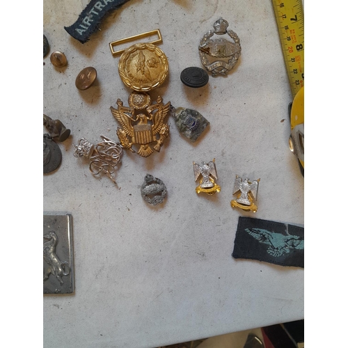 42 - Various military cap badges, pin badges, lapel badges etc.