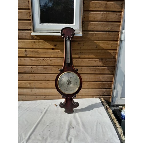 419 - Nice quality Victorian rosewood banjo barometer with thermometer gauge