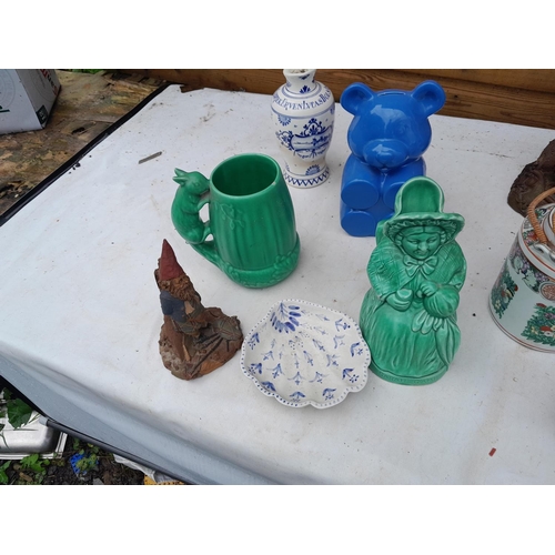 74 - Decorative china and glassware : stuffed toy, Sylvac, Chinese Canton tea pot etc.