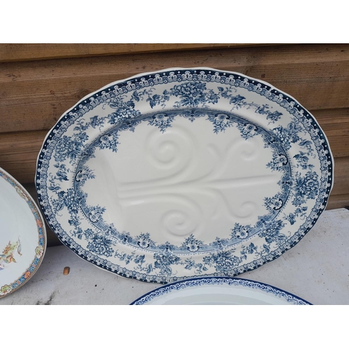 290 - Victorian blue and white well and tree Ivory pattern meat charger, Wedgwood blue and white charger, ... 