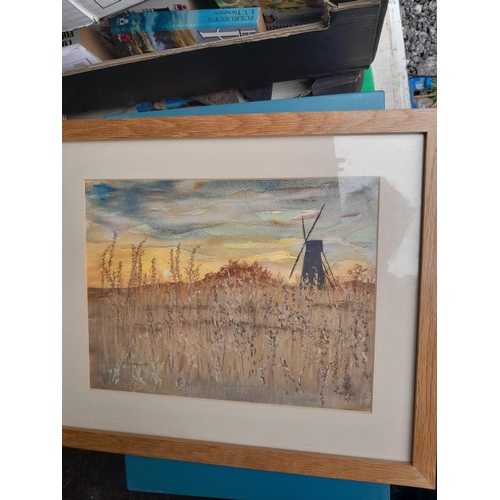 303 - Modern mixed Media, Sunset at Wicken Fen by Pat Snelling 23 cms x 28 cms