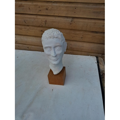 785 - Plaster Head on oak plinth by T M Mitchell, Romeo, 32 cms