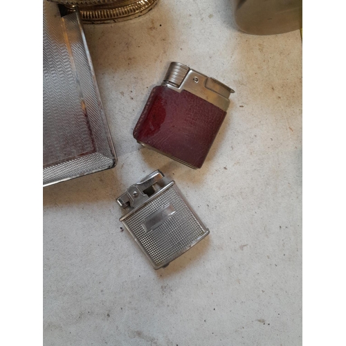 85 - Various lighters : Mosda cigarette case lighter, 2 x Ronson, silver serviette ring etc.