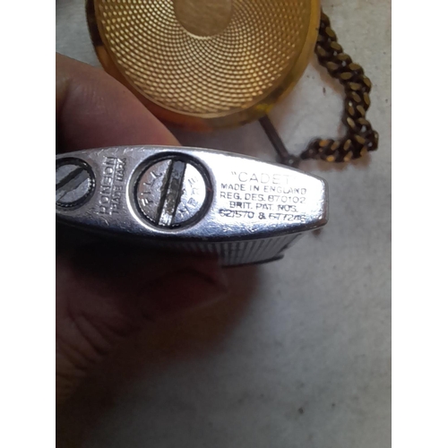 94 - Modern plated fob watch on chain (for spares repair) with Ronson Cadet lighter