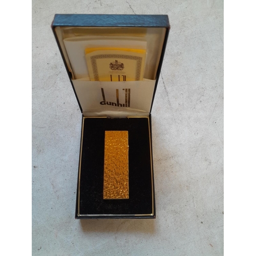 Alfred Dunhill gold plated bark finish Rollagas lighter in original box ...