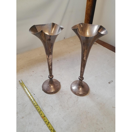 44 - Matched pair of tall splayed silver trumpet vases London Mappin and Webb 1900 & 1902