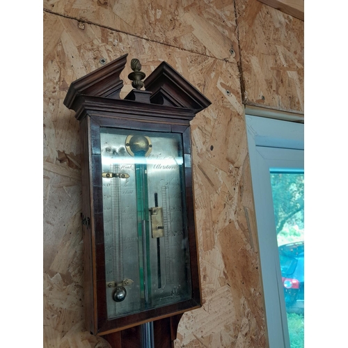 83 - Early 19th century mahogany herringbone veneer stick barometer