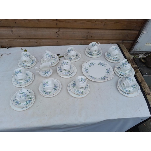 100 - Paragon China Forget Me Not tea set in good order very light gild wear in places