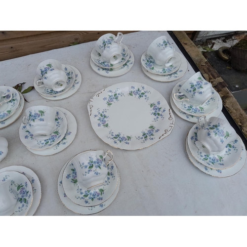 100 - Paragon China Forget Me Not tea set in good order very light gild wear in places