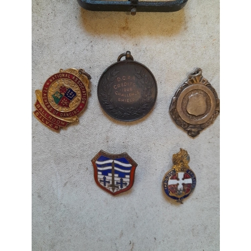 264 - Various vintage silver and base metal awards and enamel badges : Temperance Society, Girls Brigade a... 