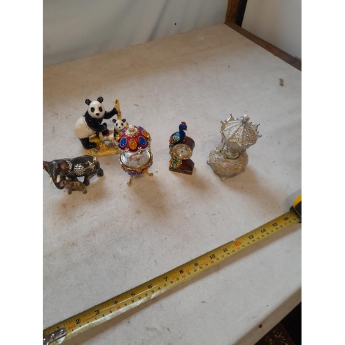 212 - 5 x Arora Hidden Treasures larger size enamel animals trinket boxes some with original jewellery