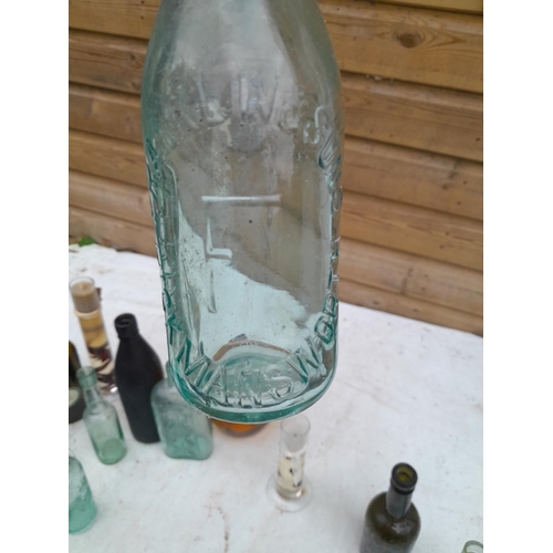 213 - Collection of advertising and other bottles : Morton Chemist, R Whites, Newton Heat