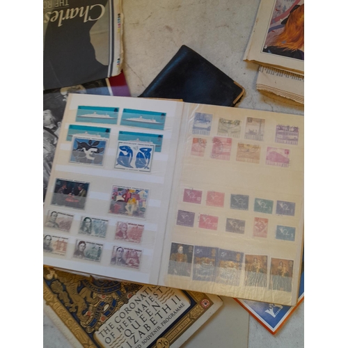 230 - Box of Commemorative ephemera, stock books of World stamps used, family snapshot album