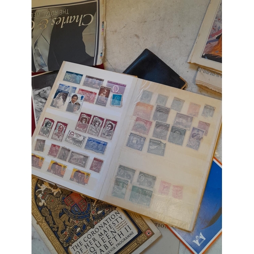 230 - Box of Commemorative ephemera, stock books of World stamps used, family snapshot album