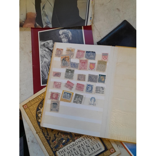 230 - Box of Commemorative ephemera, stock books of World stamps used, family snapshot album