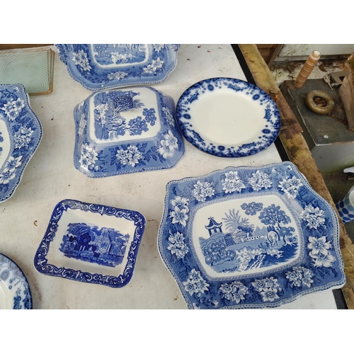 248 - Assorted blue and white china, makers vary from late 19th century flow blue etc.