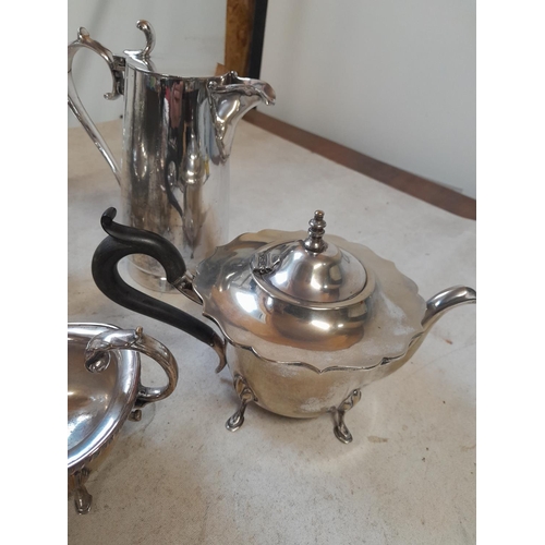 259 - Assorted silver plated ware, teapots, sauce boat etc.