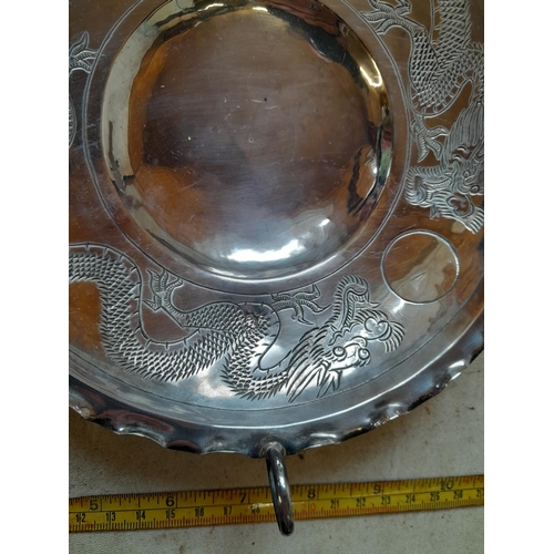 271 - Unmarked Chinese white metal three leg dish