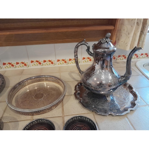 293 - Assorted silver plated ware, tea pot, trays etc.