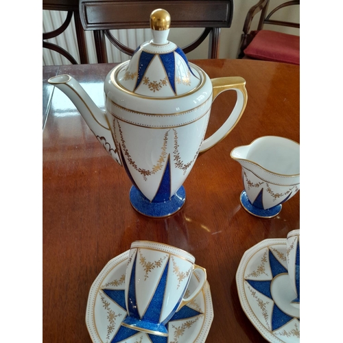 300 - Rare pattern Art Deco Spode blue white and gilt coffee set, Y7940