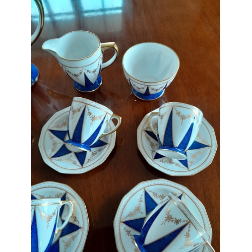 300 - Rare pattern Art Deco Spode blue white and gilt coffee set, Y7940