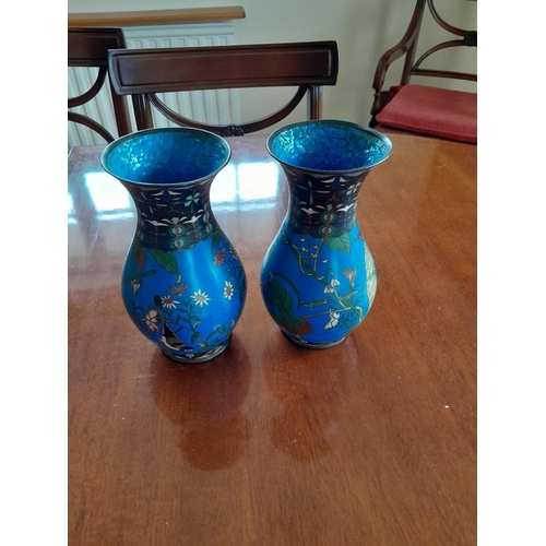 302 - Pair of Meiji period Japanese cloisonne vases, note damage to one