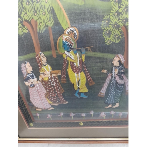 384 - Vintage gouache on silk Indian scene