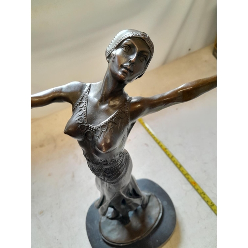 395 - Art Deco style patinated bronzed metal dancer on marble base