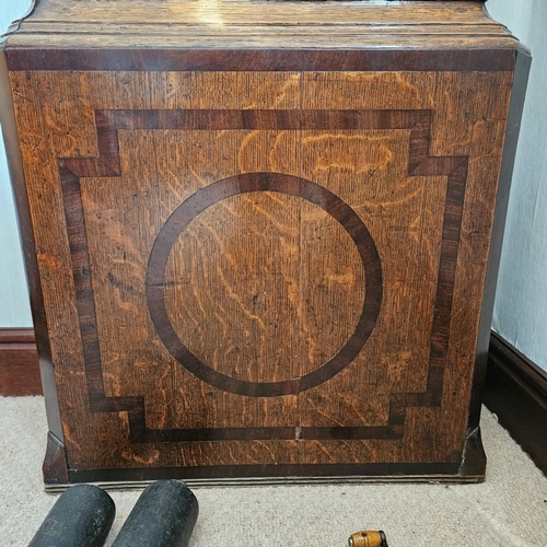 11 - Stunning 19th century grand father clock, with 8 day automaton movement, painted face oak and mahoga... 