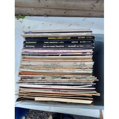 25 - Box of vinyl records, classical and musicals, stereo press noticed