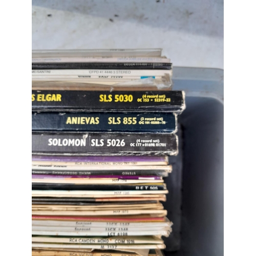 25 - Box of vinyl records, classical and musicals, stereo press noticed