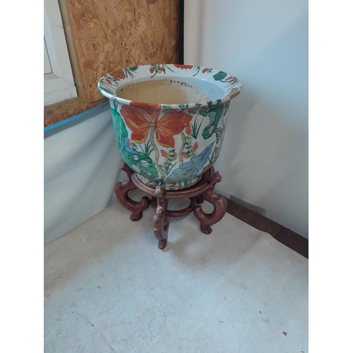 34 - 20th century large Chinese pottery jardiniere on stand