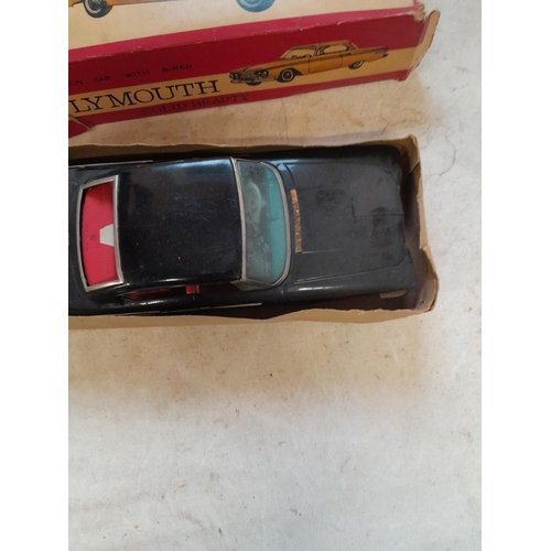 40 - Vintage Japanese tin plate toy car in tatty box of issue : Plymouth Solid Beauty