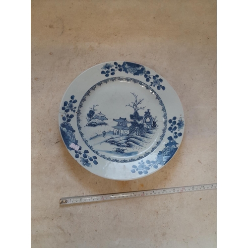 54 - 18th century Chinese blue and white export plate with stapled restoration