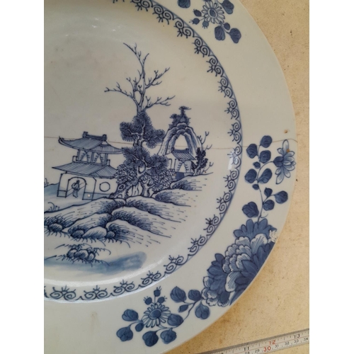 54 - 18th century Chinese blue and white export plate with stapled restoration