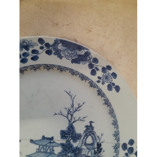 54 - 18th century Chinese blue and white export plate with stapled restoration