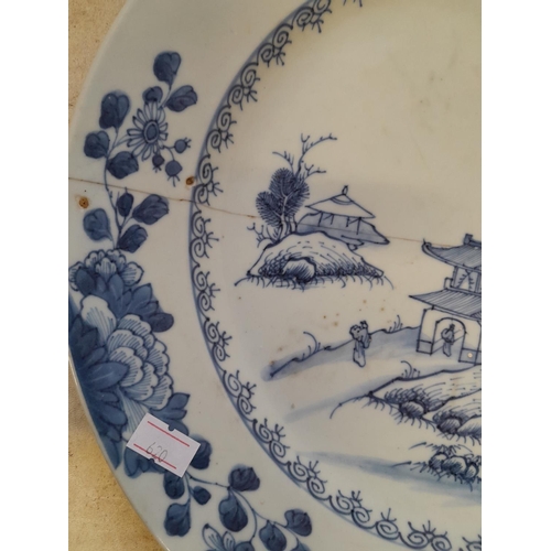 54 - 18th century Chinese blue and white export plate with stapled restoration