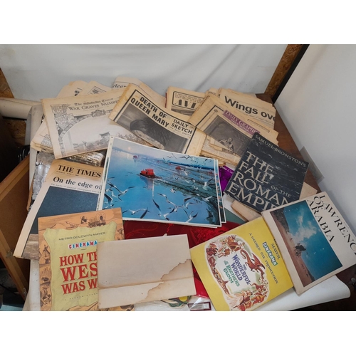 56 - Ephemera : key date newspapers, advertising including bottle labels, Bacons cloth map etc