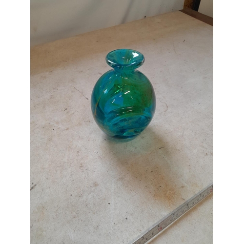 65 - Signed Mdina blue swirl glass vase