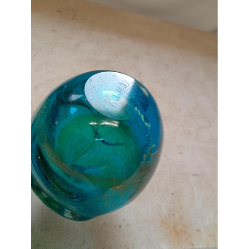 65 - Signed Mdina blue swirl glass vase