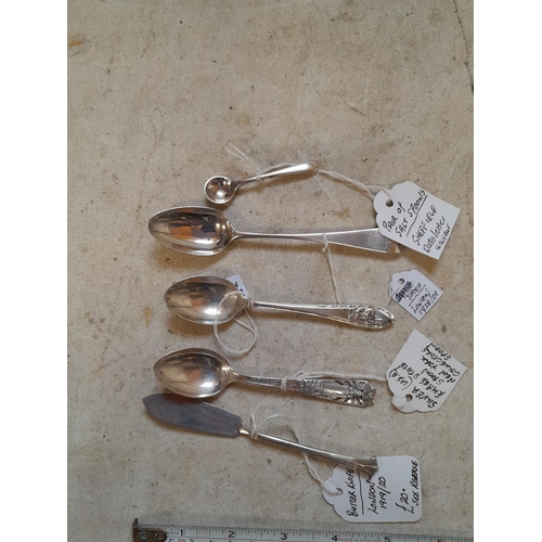 91 - Various silver spoons & one silver plated spoon , silver 73 g