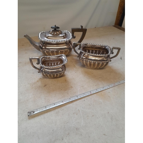 96 - Solid silver Neo Classical teaset comprising of teapot, sugar bowl and cream jug with Lions head in ... 