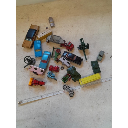 111 - Assorted play worn die cast toy cars : Lesney, Corgi, Dinky