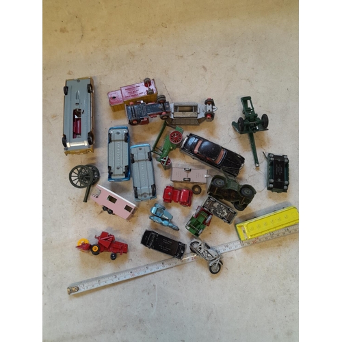 111 - Assorted play worn die cast toy cars : Lesney, Corgi, Dinky