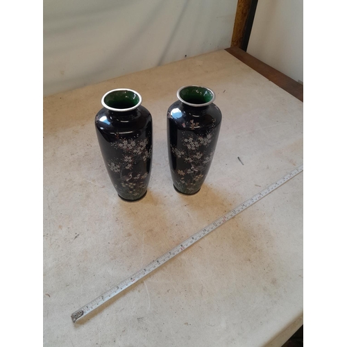 128 - Pair of finely executed Japanese Meiji period cloisonne vases with damages