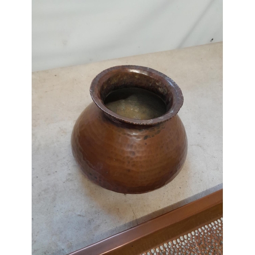 137 - Vintage African beaten copper storage vessel & Arts and Crafts copper and brass handled serving tray