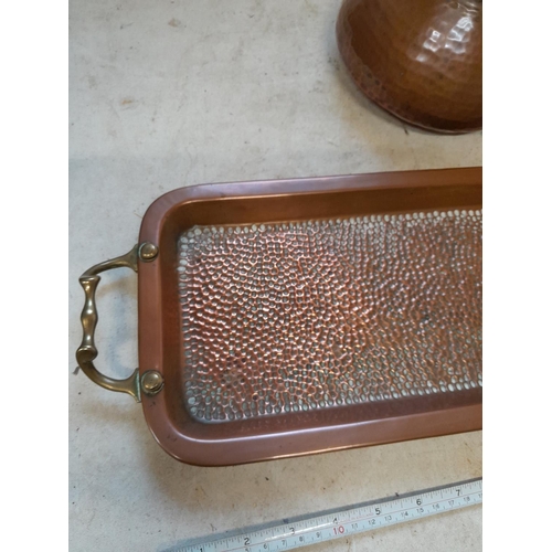 137 - Vintage African beaten copper storage vessel & Arts and Crafts copper and brass handled serving tray