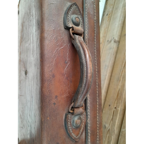 144 - Vintage leather and brass lock suitcase