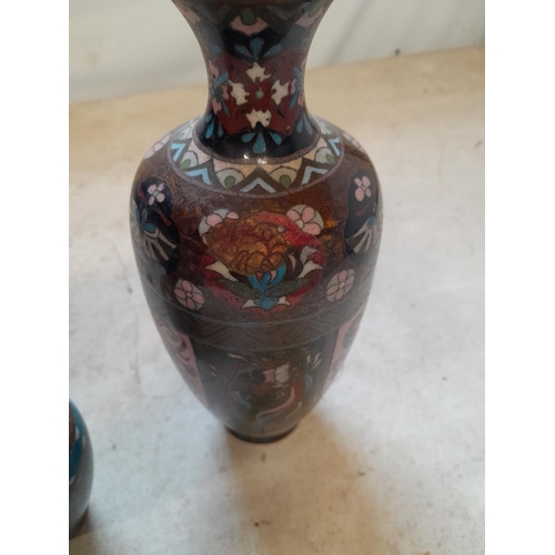 150 - 2 x Japanese Meiji period cloisonne vases, note damage to one