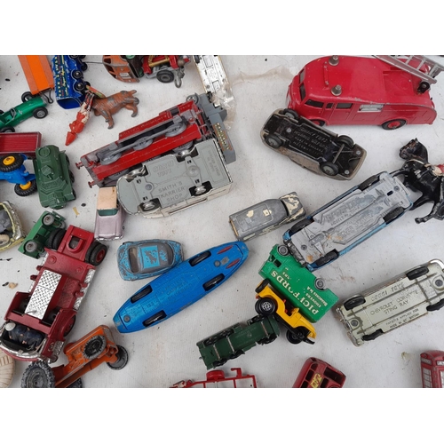 156 - Nice array of vintage die cast toy cars : Dinky, Corgi, Spot On and others all in play worn conditio... 